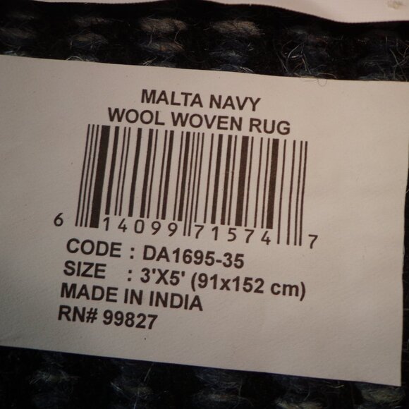 Dash & Albert Malta Navy Woven Rug Handmade 3'x5' Wool Stripes - Picture 4 of 7